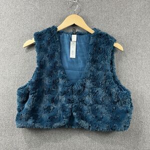 Apt 9 Faux Fur Vest Women’s S/M Teal Open Front Plush Layering Cozy Chic NWT